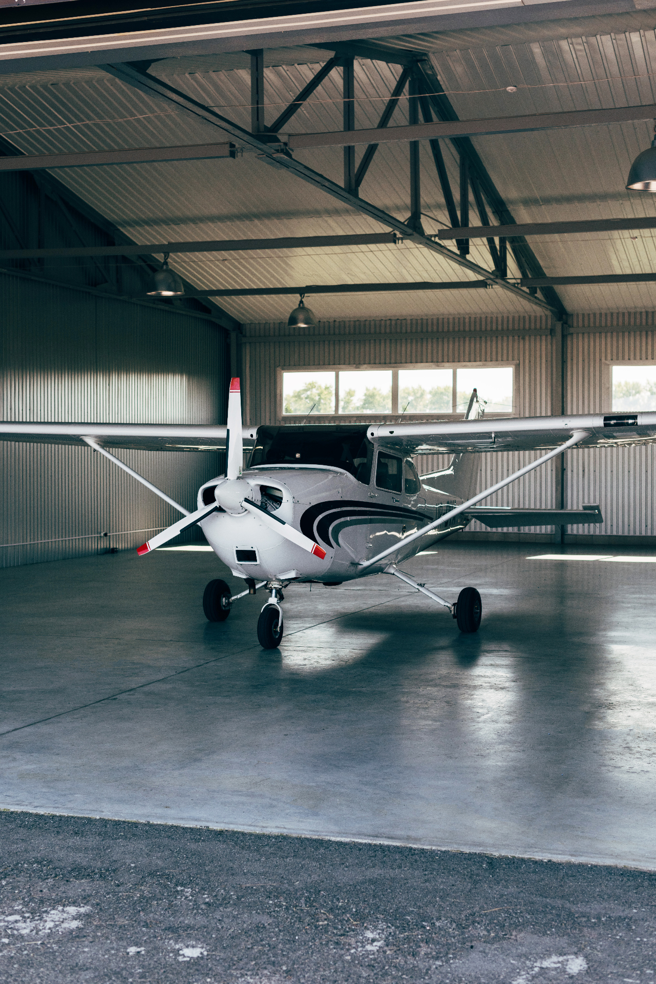 Aircraft in hangar interior